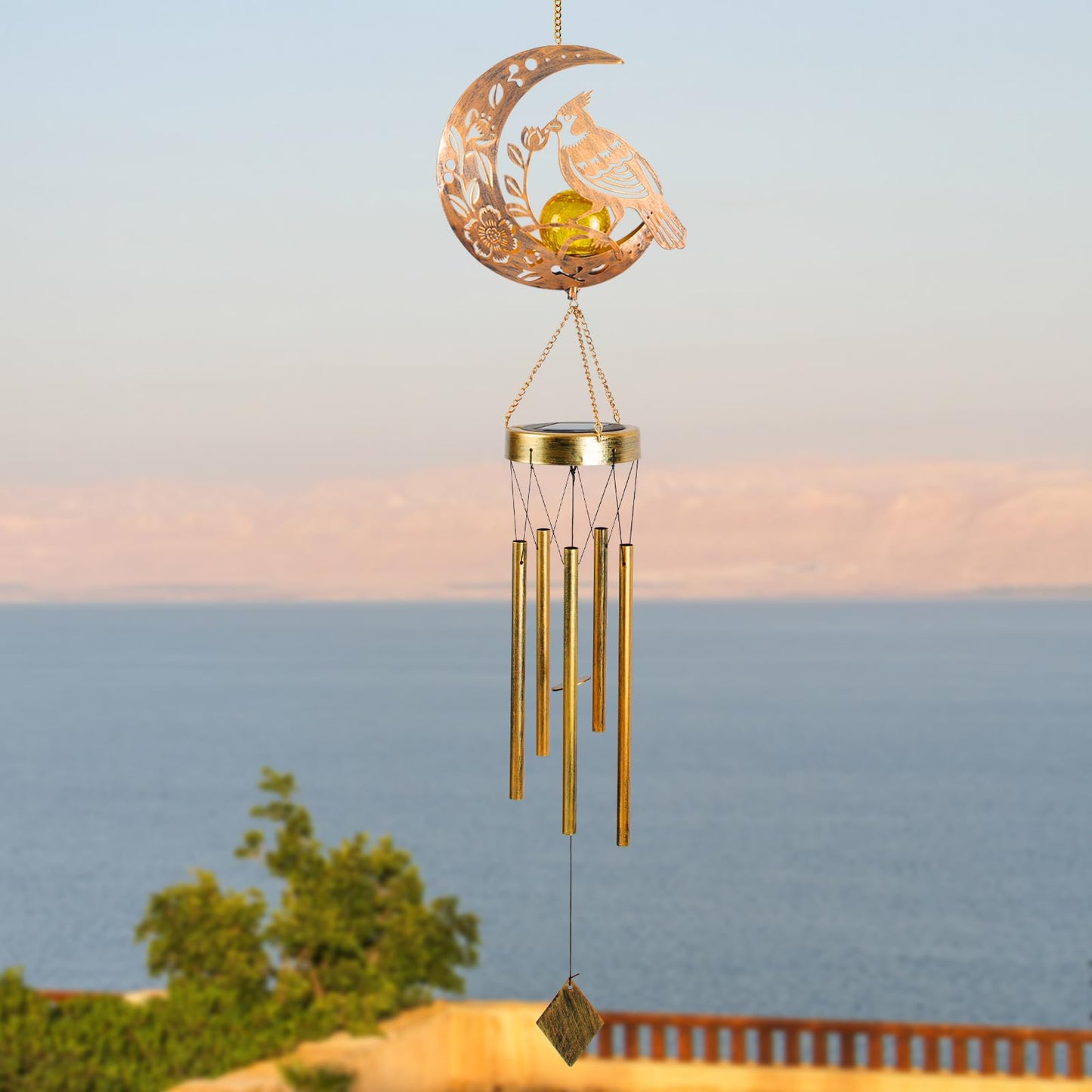 JOBOSI Moon Cardinal Wind Chimes Gift, Solar Cardinal Light, Solar Wind Chimes for Outside, Mother's Day Wind Chime, Gift for Mothers, Women, Grandmothers, Outdoor Garden Lawn Yard Decor