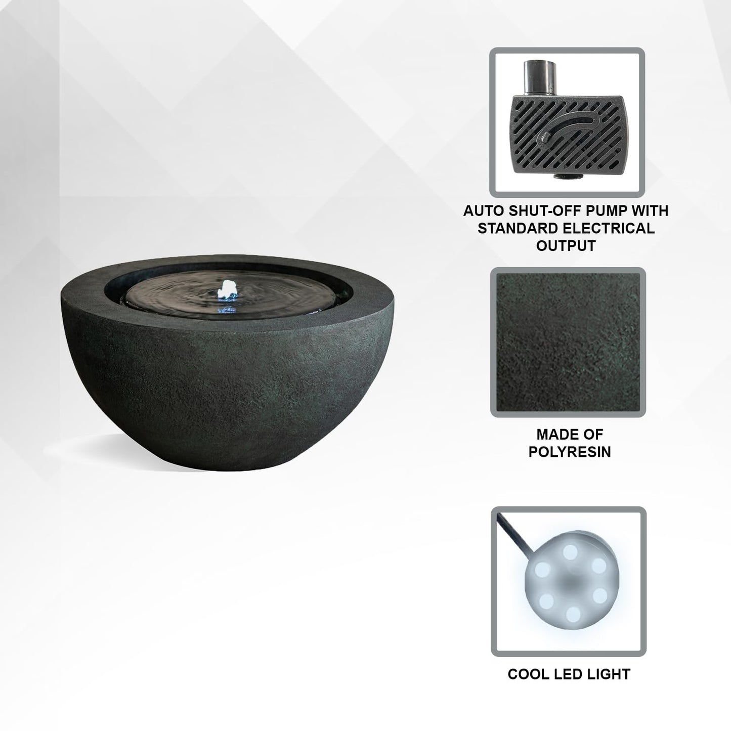 XBrand 19.8" W Round Sphere Water Fountain Indoor Outdoor with LED Light, Polyresin Bubbler Feature for Patio Garden Yard Home Décor, Dark Green