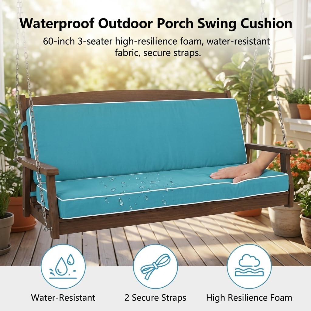 Maphissus 60 Inches Outdoor Bench Swing Cushions,Large 3 Seater Water Resistance Foam Cushion for Patio Porch Furniture