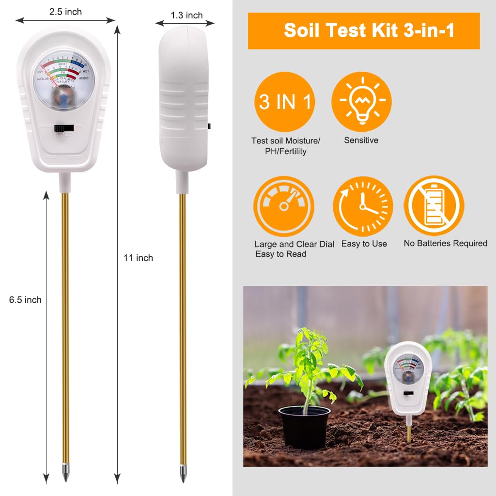 Aenncci Soil Test Kit 3-in-1, Soil Moisture Meter, Soil PH Meter, Fertility Soil Tester, Soil Tester for Garden, Lawn, Farm, Outdoor & Indoor Use (Cotton Candy White)