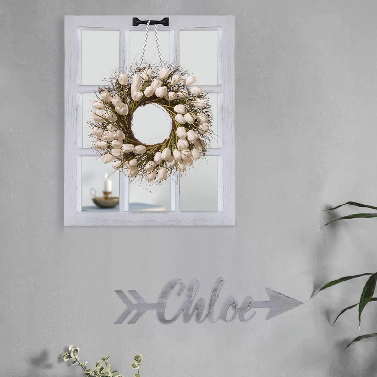 LOSOUR Decorative Wall Mirror-Distressed Wood Windowpane Mirror- Farmhouse Mirrors for Wall with Hanging Hardware for Bedroom Living Room Bathroom Kitchen (１, 18Wx23L)