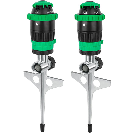 [2 Pack] RESTMO Gear Drive Sprinkler with Metal Spike Base, 5-Pattern Heavy Duty Gardening Watering System, Multi-Adjustable Lawn Sprinkle for Garden Plant, Flower Bed and Large Yard Area, Green