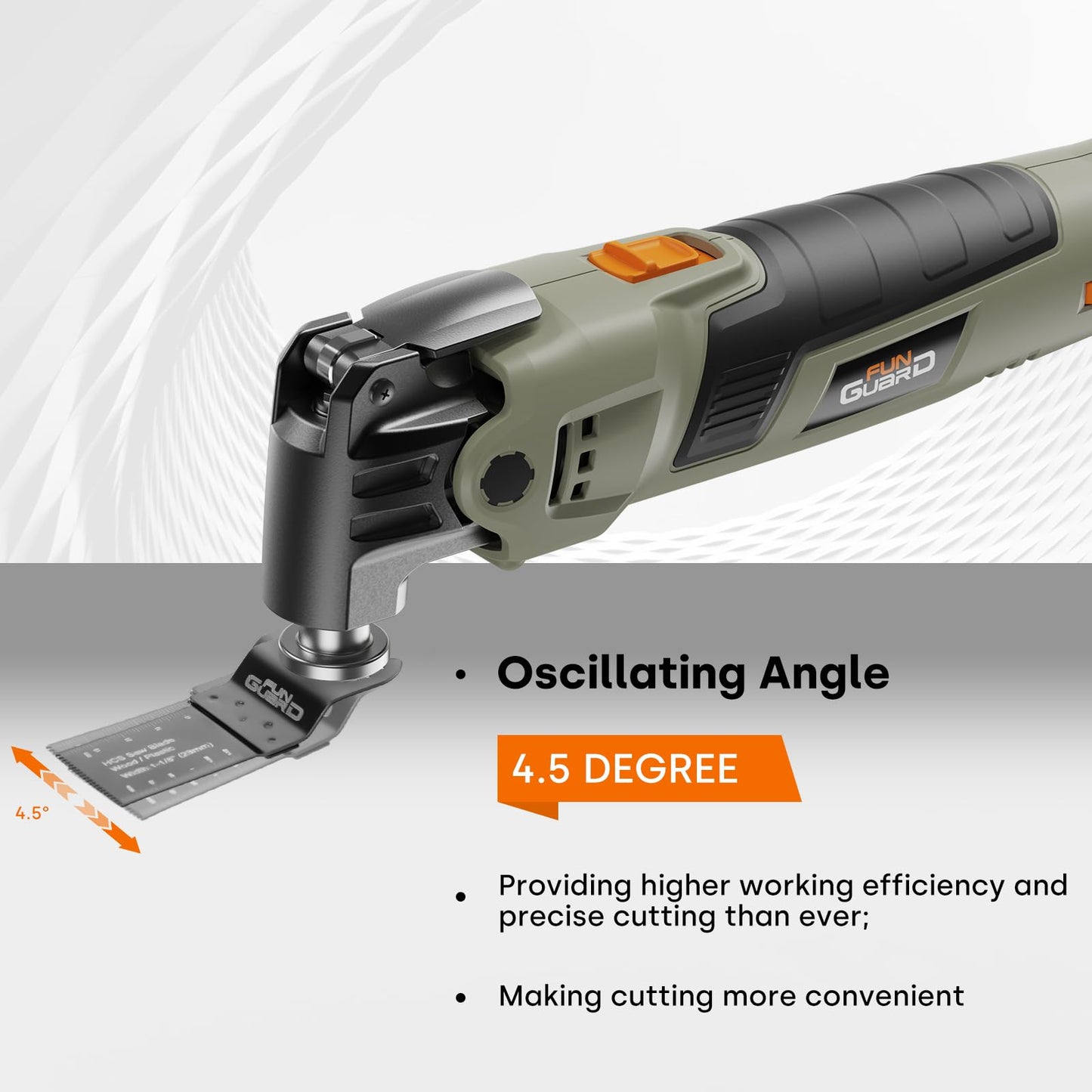 Funguard 400W Oscillating Tool Kit, 6-Speed Corded Oscillating Multi-Tool with Quick Release, 4.5° Angle, Blades, Sanding Pad, Sandpapers, Scraper and Storage Bag