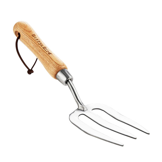 Berry&Bird Gardening Hand Fork, Stainless Steel Hand Weed Fork, Traditional Garden Hand Fork Tool with Ergonomic Ash Wood Handle for Weeding, Digging, Planting and Cultivating