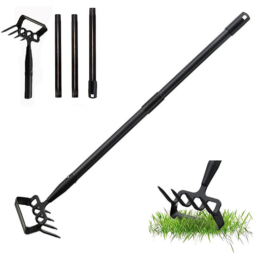 Elegital Hoe Garden Tools with Rake Tiller,30-62 inch Adjustable Long Handle Stirrup Hoe Rake,Hand Hoe/Sickle,Heavy Duty Rake Tiller for Digging,Weeding and Loosening Soil
