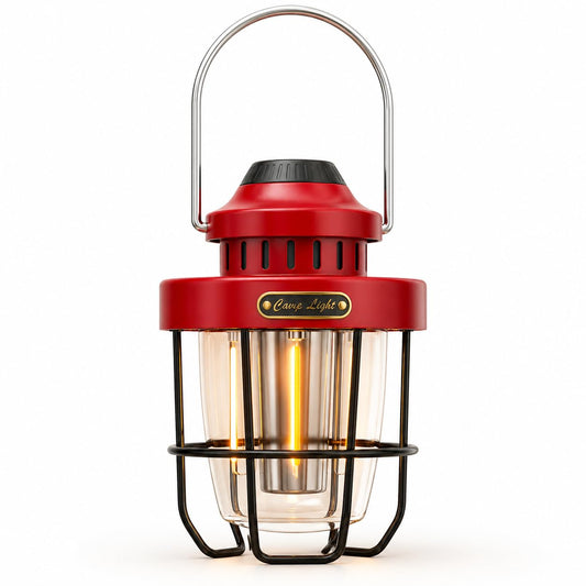 HOMY Vintage Camping Lantern Premium Metal LED Rechargeable Dimmable Warm Light for Glamping, Patio, Home Decor Retro Portable Tent Lamp