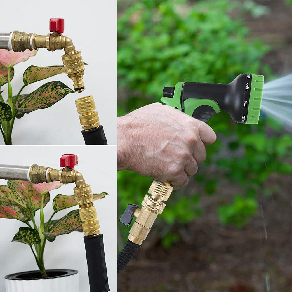 HQMPC Garden Hose Quick Connect Solid Brass Quick Connector Garden Hose Fitting Water Hose Connectors 3/4 inch GHT (3 SETS)