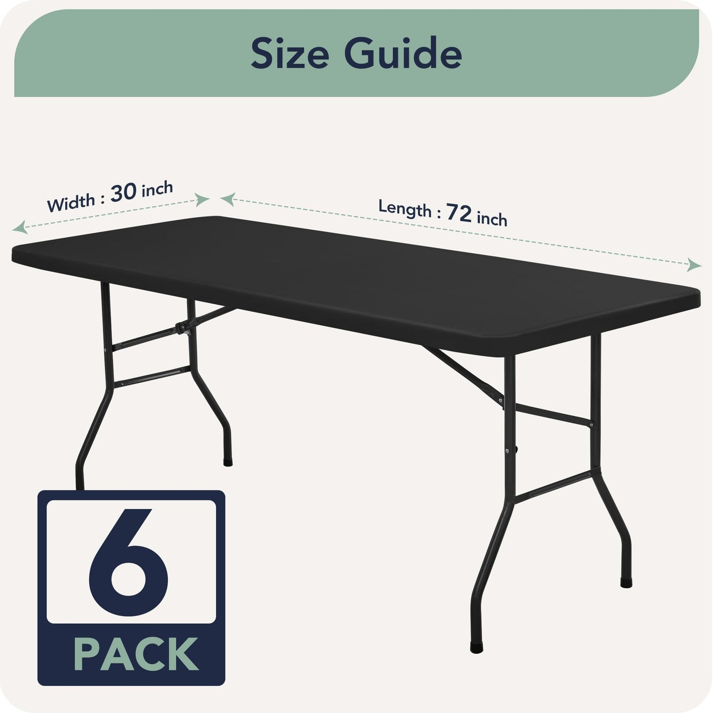 RichSets 6ft Fitted Tablecloth Rectangle - 6 Pack Polyester Table Covers with Elastic, Washable Folding Table Protector for Party Banquet Graduation, 30x72 Inch, Black