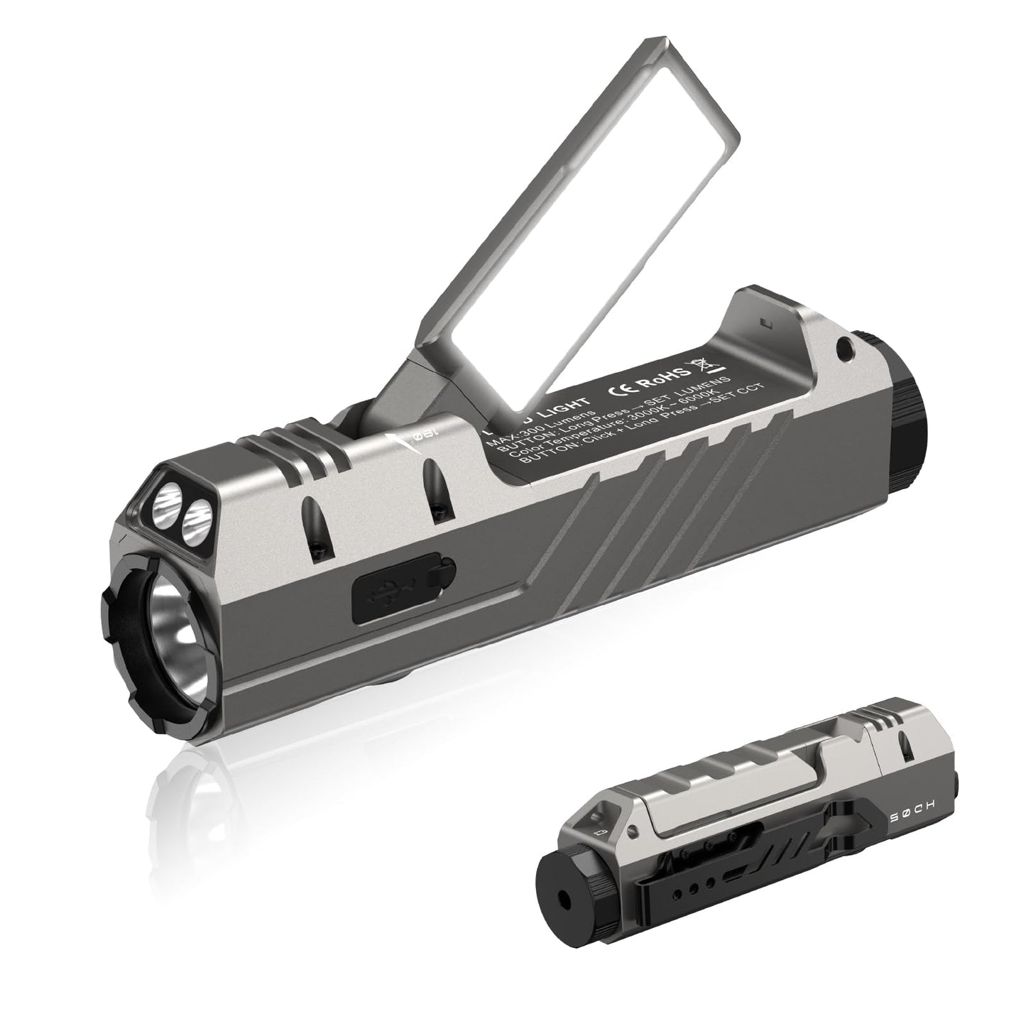 Wurkkos HD05 Flat EDC Flashlight, 3100 Lumens 4-in-1 LED Rechargeable Flashlight with UV, Red Light & Foldable Rotatable Side Light, USB-C High Lumens Flashlights, IPX6 for Camping,Outdoor,Work
