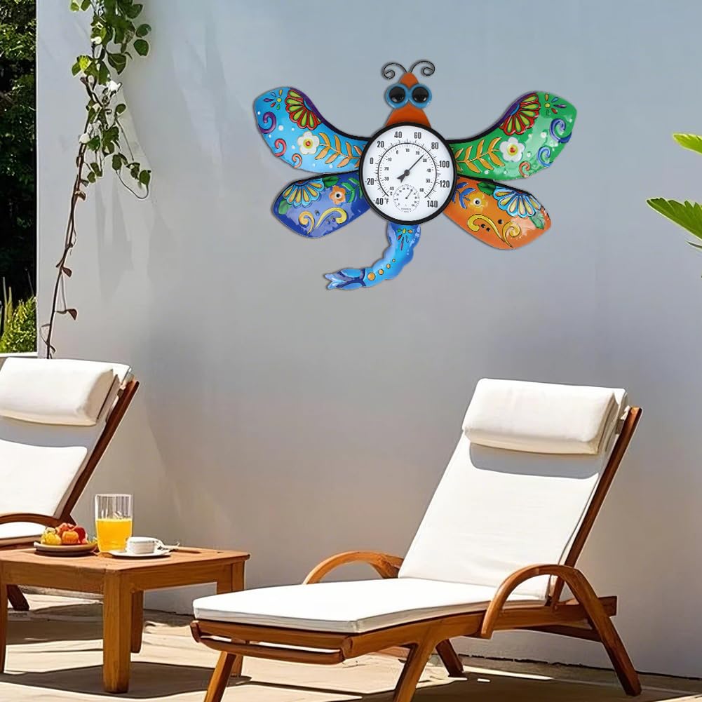 HOBYLUBY Indoor Outdoor Thermometer, Large Wall Thermometer Hygrometer No Need Battery, Easy to Read Decorative Outside Thermometer for Patio, Garden, No Require Batteries(Blue & Green)