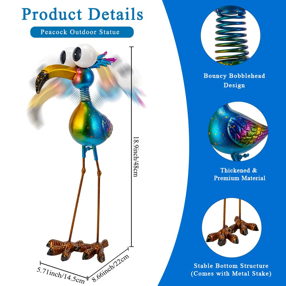 Giole 18.9" Metal Peacock Garden Statue - Weather-Resistant Outdoor Bird Figurine, Yard Art Decor for Lawns and Patios, Unique Gift for Gardening Enthusiasts