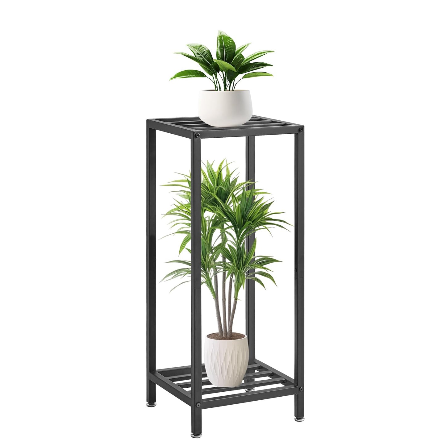 IBUYKE 30 Inch Tall Plant Stand Indoor, 2 Tier Metal Corner Plant Stand, Modern Square Plant Shelf Flower Stand for Living Room Patio Balcony Garden, Black TMJ070B