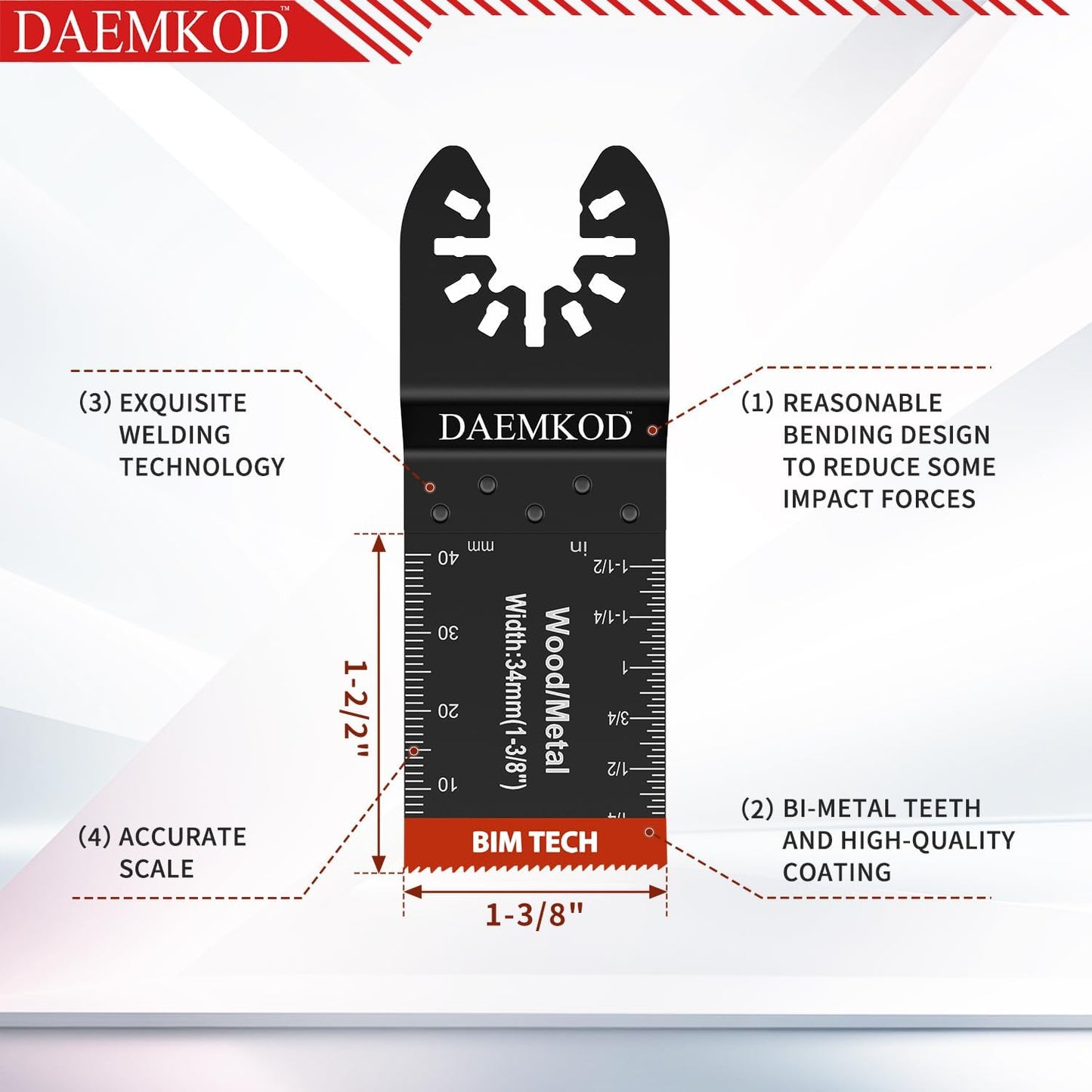 DAEMKOD 55 Pack Bi-Metal Saw Blades, Quick Release Multitool Blades for Soft Metal Hard Wood Plastic, 34MM and 44MM Multi Tool Blades Kits, Saw Bldes for Oscillating Tool Accessories
