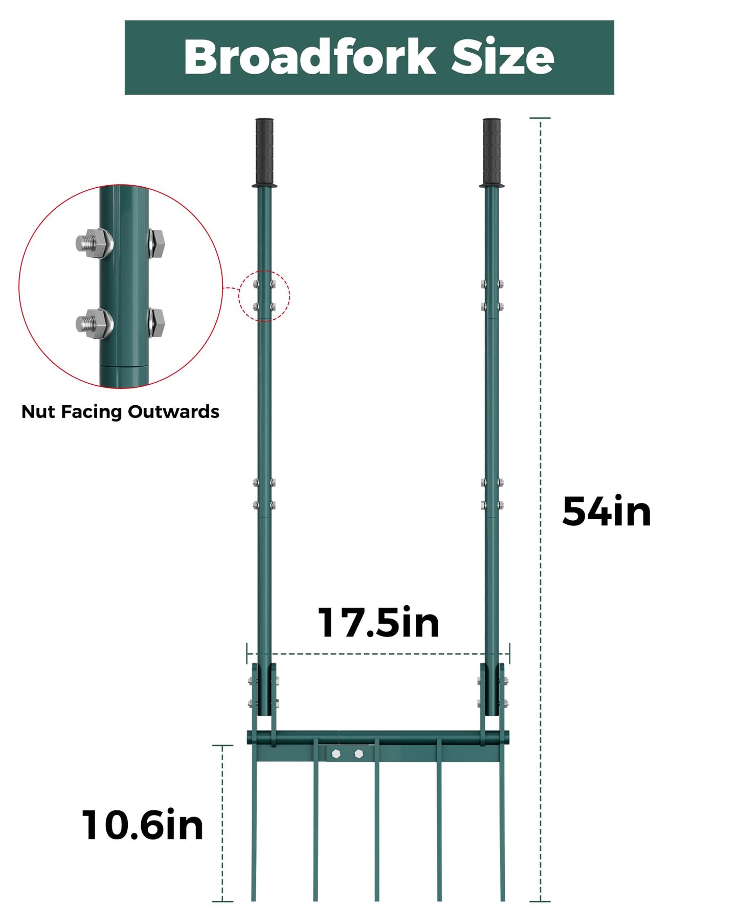 Forvenora Heavy Duty Broadfork Garden Tool, 5-Tine Manual Soil Tiller for Deep Digging & Turning Soil, 54" Long Broad Fork for Farm and Home Garden
