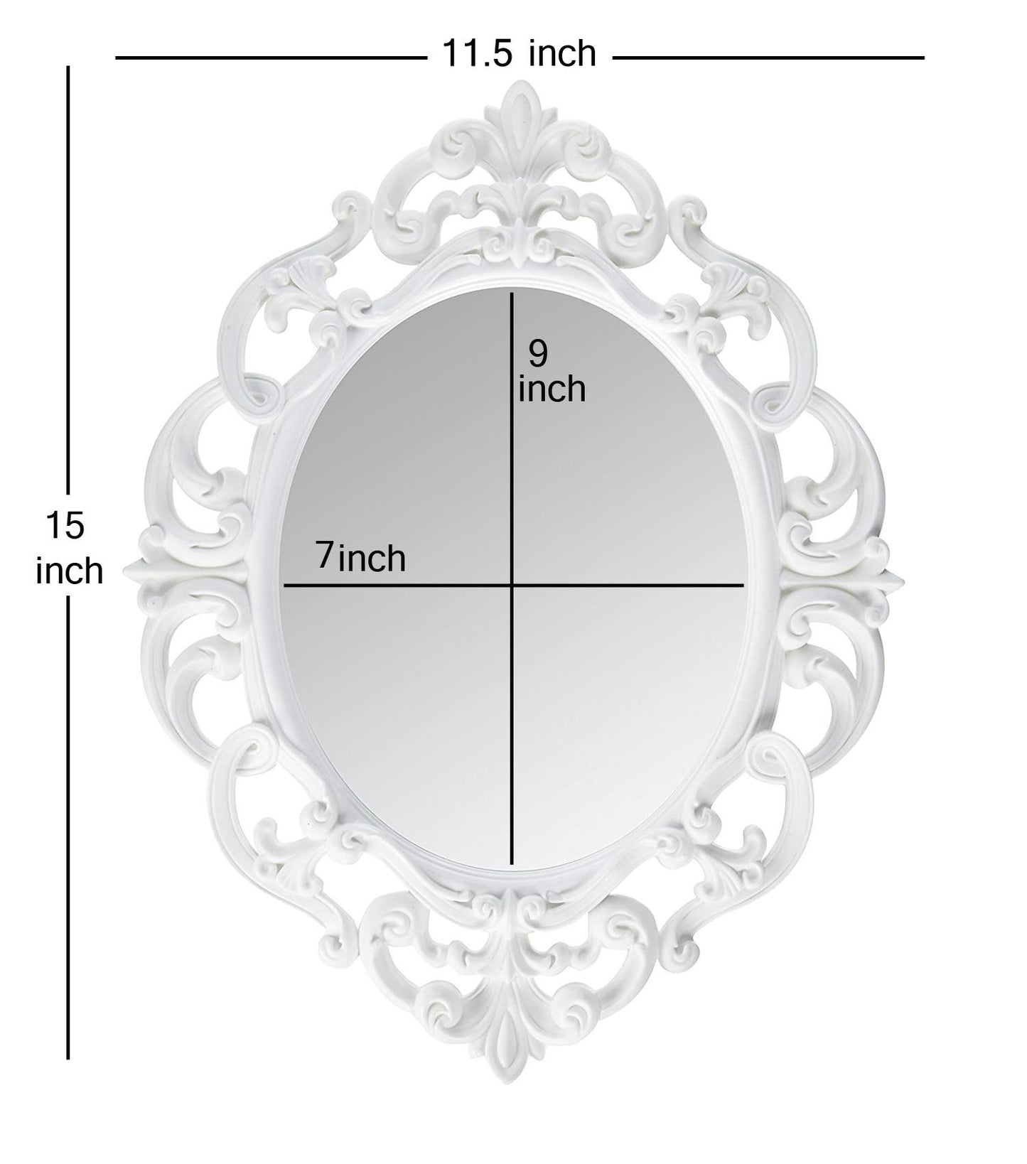 Kole Imports Oval Vintage Wall Mirror, White, 11.5 x 15 Inch