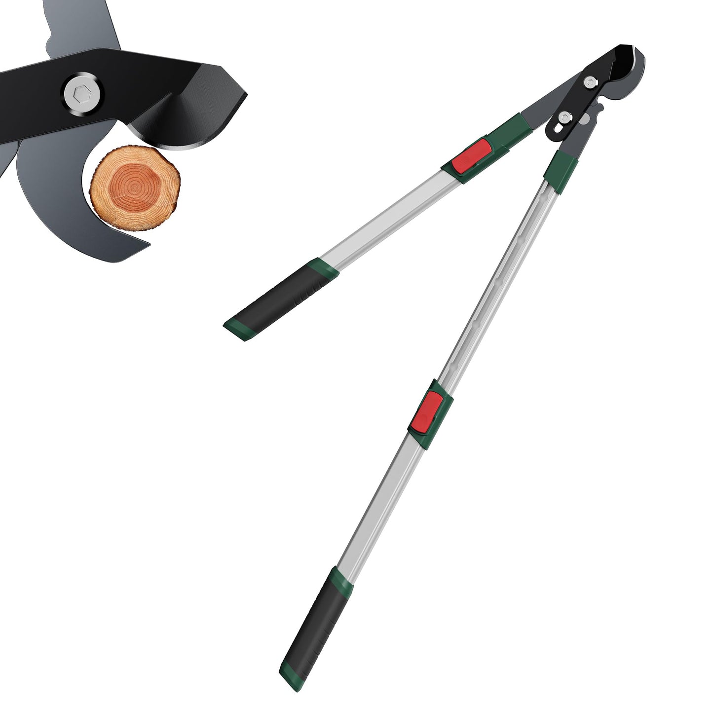 GARTOL 2-Inch Cutting Capacity Bypass Loppers, 26-33" Extendable Tree Branch Cutter, Professional Gear-Driven Labor-Saving Heavy Duty Pruners, Carbon Steel Teflon Blade & Lightweight Aluminum Handles