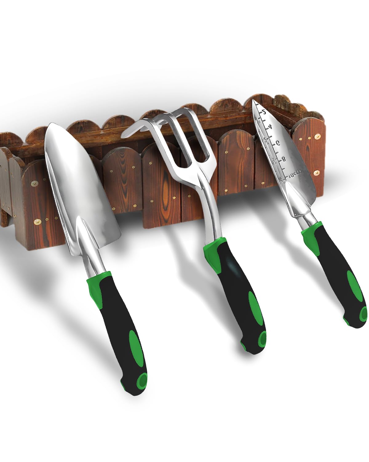 Garden Tools, Heavy Duty Cast-Aluminum Garden Tool Set with Hand Trowel, Transplant Trowel, Cultivator Rake, Soft Rubber Ergonomic Non-Slip Handle, Gardening for Home Gardeners (Basic Set (3 PCS))