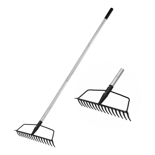 YEELOR Garden Rake, Heavy Duty 16-Tine Bow Rake with Adjustable Stainless Steel Handle, Metal Rake for Yard Work, Loosening Soil, Leveling Mulch, Gathering Leaves