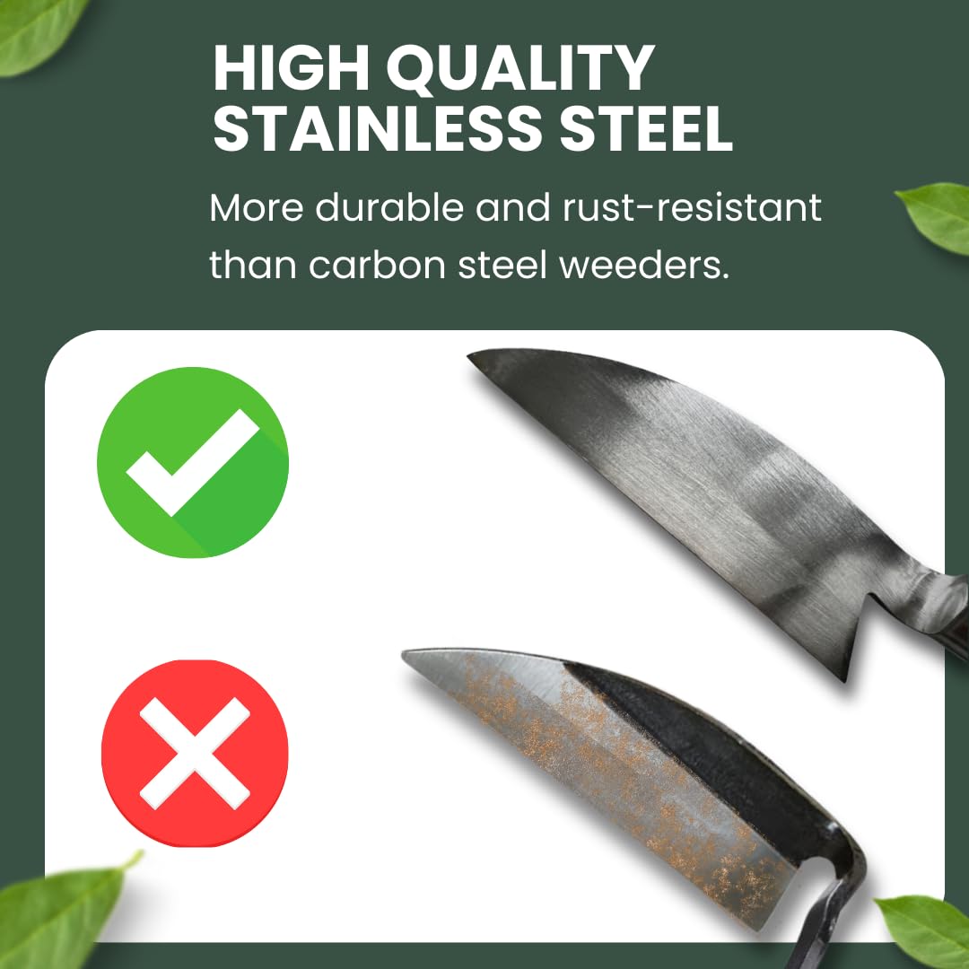 forest Originals Hounen Miyawaki Japanese Weeding Sickle, Twisted Stainless Steel Kama Weeder (4.7 in (12 cm) Blade), 13 in (33 cm) Wood Handle, Root Slicer for Garden Beds & Crabgrass, Made in Japan