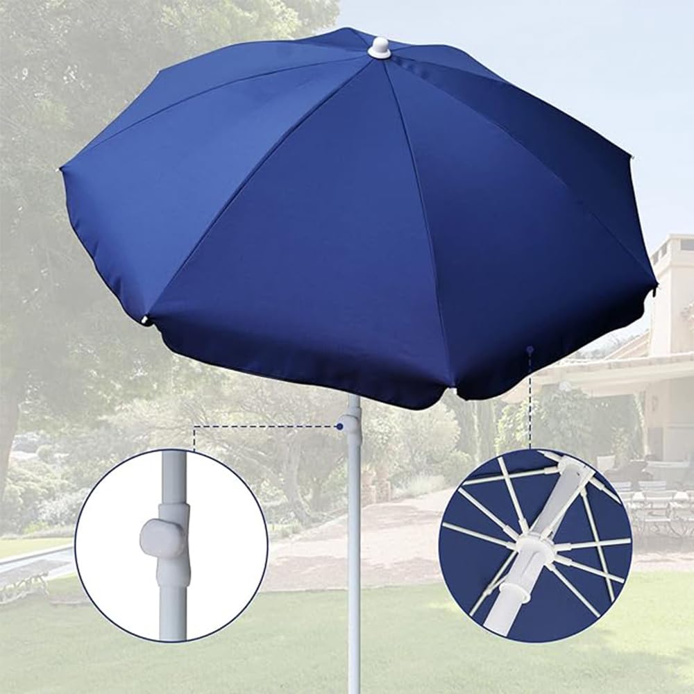 AMMSUN 6FT Portable Picnic Outdoor Canopy Sunshade Beach Umbrella with Tilt Function, Small Patio Umbrella - UPF 50+ protection Garden Umbrella 6' Navy Blue Patio Umbrella