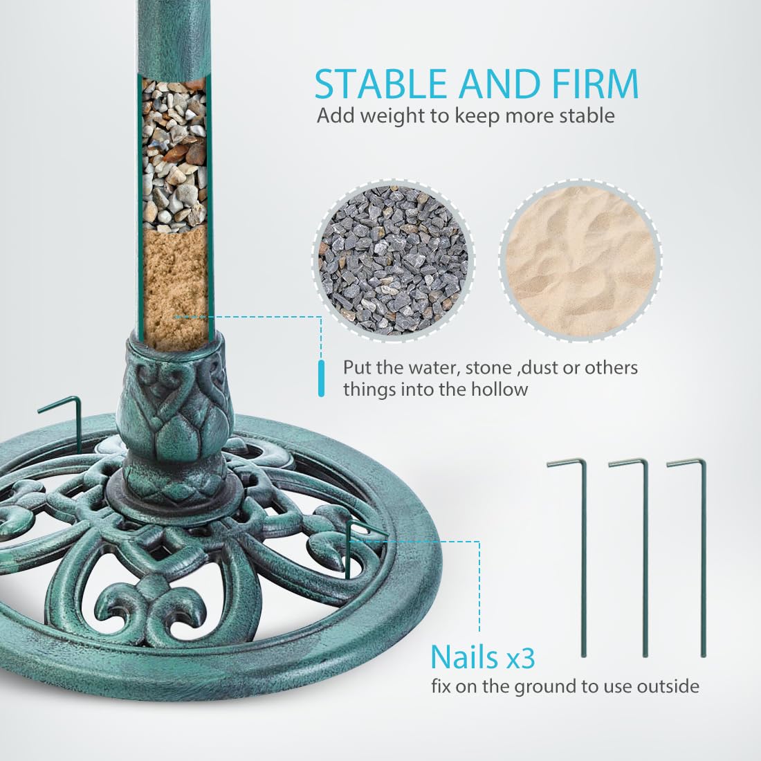 VIVOHOME Bird Bath for Outside, Polyresin Pedestal Bird Baths for Outdoor, Garden, 28 Inch Height Weather-Resistant Birdbaths with 20" Bowl, Green
