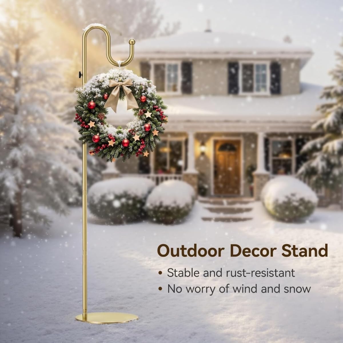 SIECCY 76" Outdoor Plant Stand & Wind Chime Hanger with Heavy Duty Base, Shepherds Hook for Bird Feeder, Adjustable Height for Patio, Garden & Indoor Use