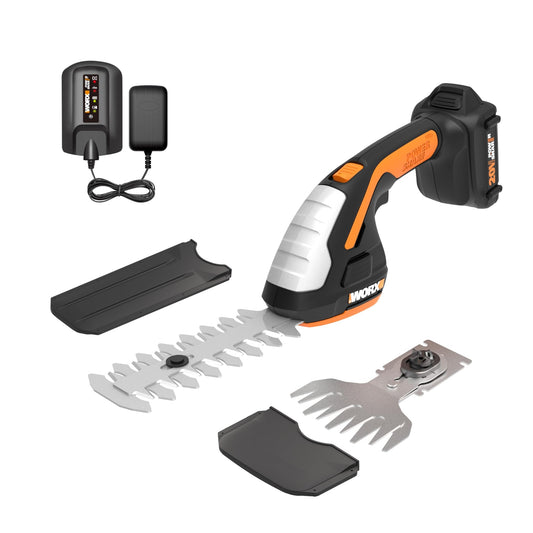 WORX 2 in 1 Cordless Hedge Trimmer, 4" Grass Shear & 8" Shrub Trimmer with 2 Blades, Battery & Charger Included, WG801