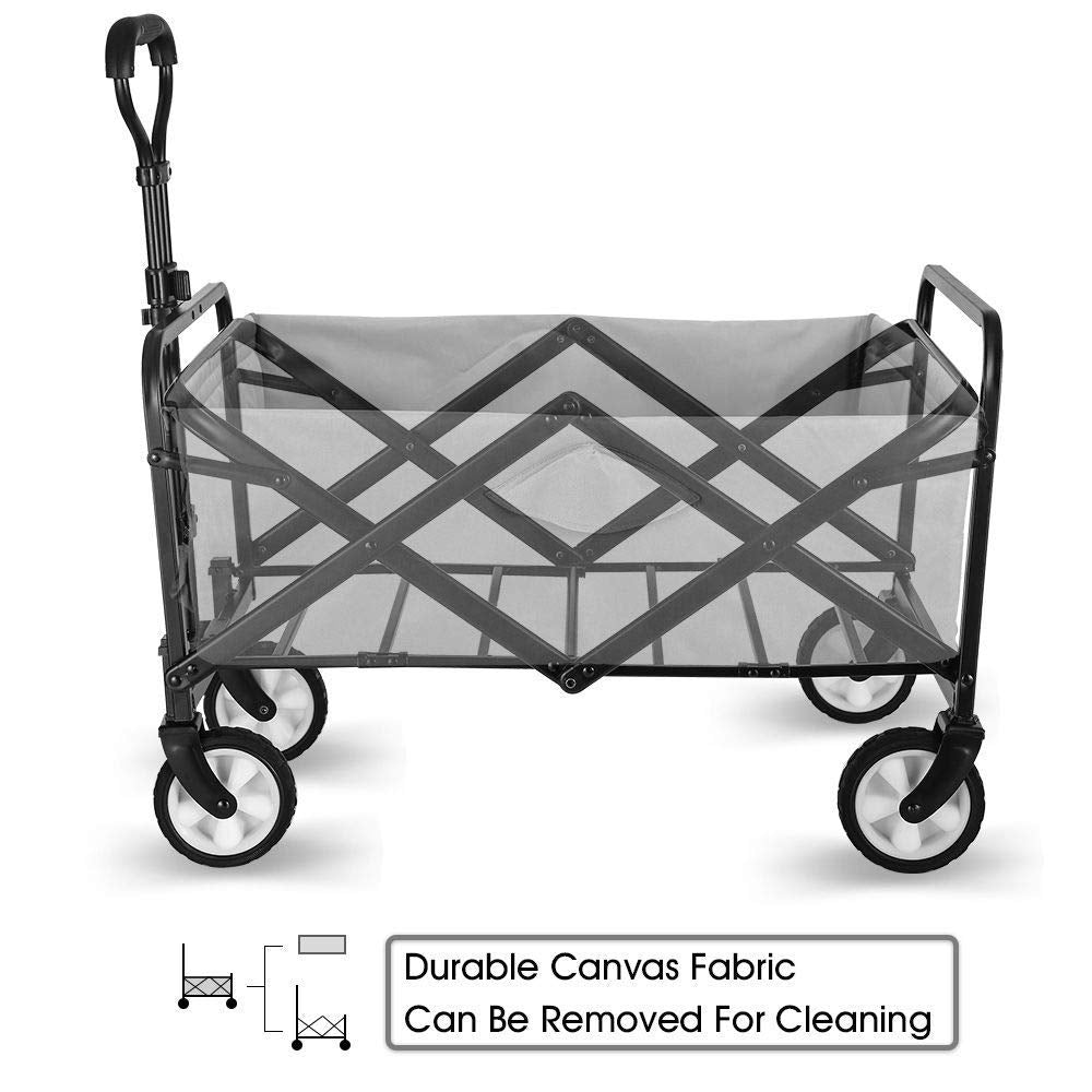 WHITSUNDAY Collapsible Folding Garden Outdoor Park Utility Wagon Picnic Camping Cart, Heavy Duty Foldable with Wheel and Bottle Holders Red