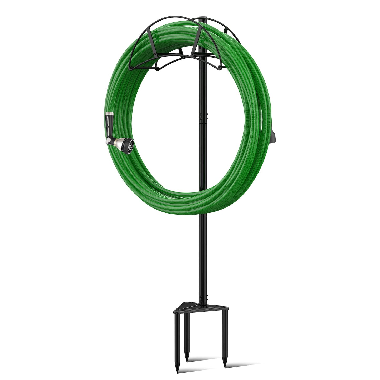 Meykwod Garden Hose Stand/Hanger Freestanding, Heavy Duty In-Ground Hose Rack Organizer for Outside Yard, Sturdy to Hold 150ft (Metal, Black)