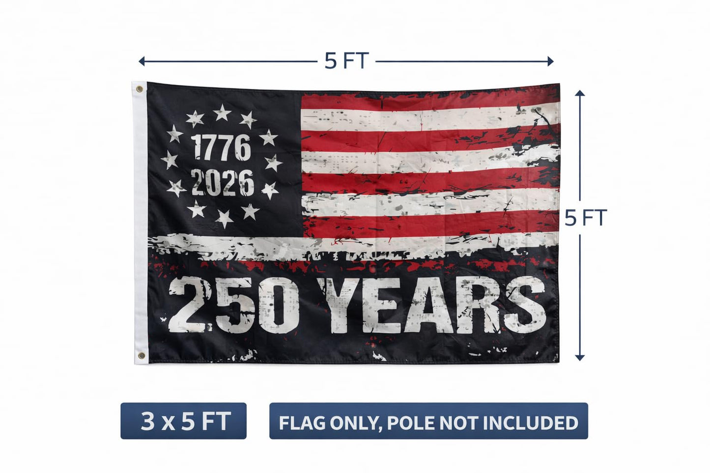 USA American 250th Anniversary Flag, Double Sided 3-Layer Outdoor Patriotic Flag, Quadruple Stitching Fly End, Heavy Duty Fade Resistant Independence Day Flag