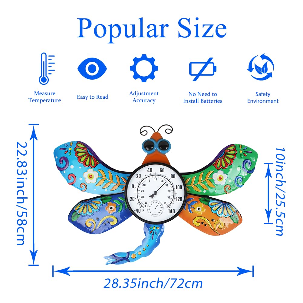 HOBYLUBY Indoor Outdoor Thermometer, Large Wall Thermometer Hygrometer No Need Battery, Easy to Read Decorative Outside Thermometer for Patio, Garden, No Require Batteries(Blue & Green)