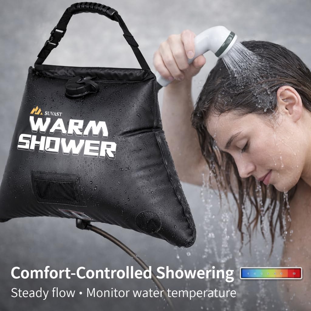 suvast Solar Shower Bag, 4 Gallon/15L, TPU Portable Solar Shower for Camping & Outdoor Cleaning, with Hose and Carry Bag
