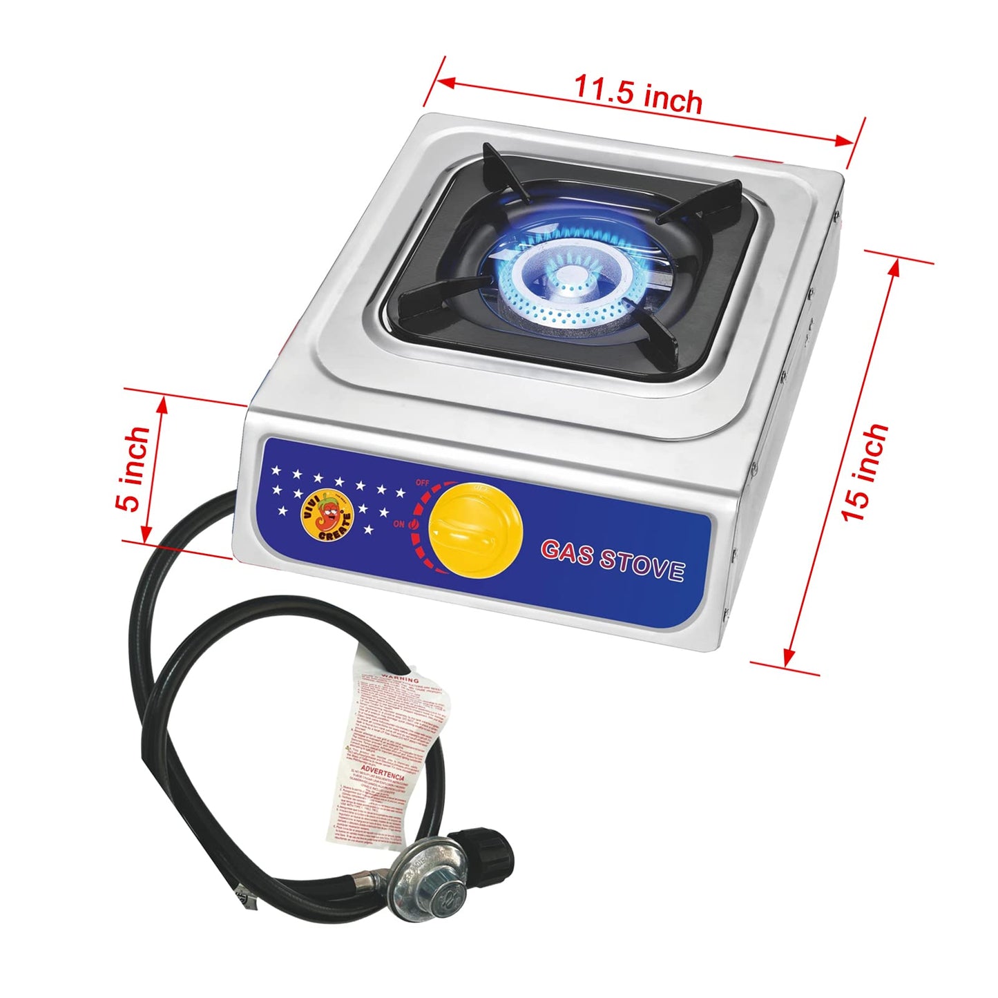 Vivicreate Propane Gas Stove 10000 BTU Single Burner Stainless Steel Cooktop Portable Outdoor Cooking with Regulator for Camping BBQ Patio Picnic