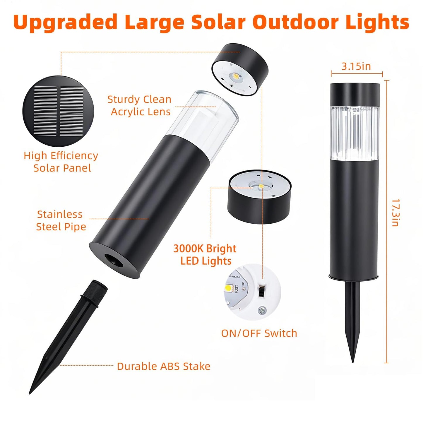 Sublume Solar Pathway Lights Outdoor, 4 Pack Large Metal Stainless Steel Solar Garden Lights, 3000K Brighter Outdoor Solar LED Lights for Yard, Path, Walkway, Driveway, Sidewalk, Landscape Lighting
