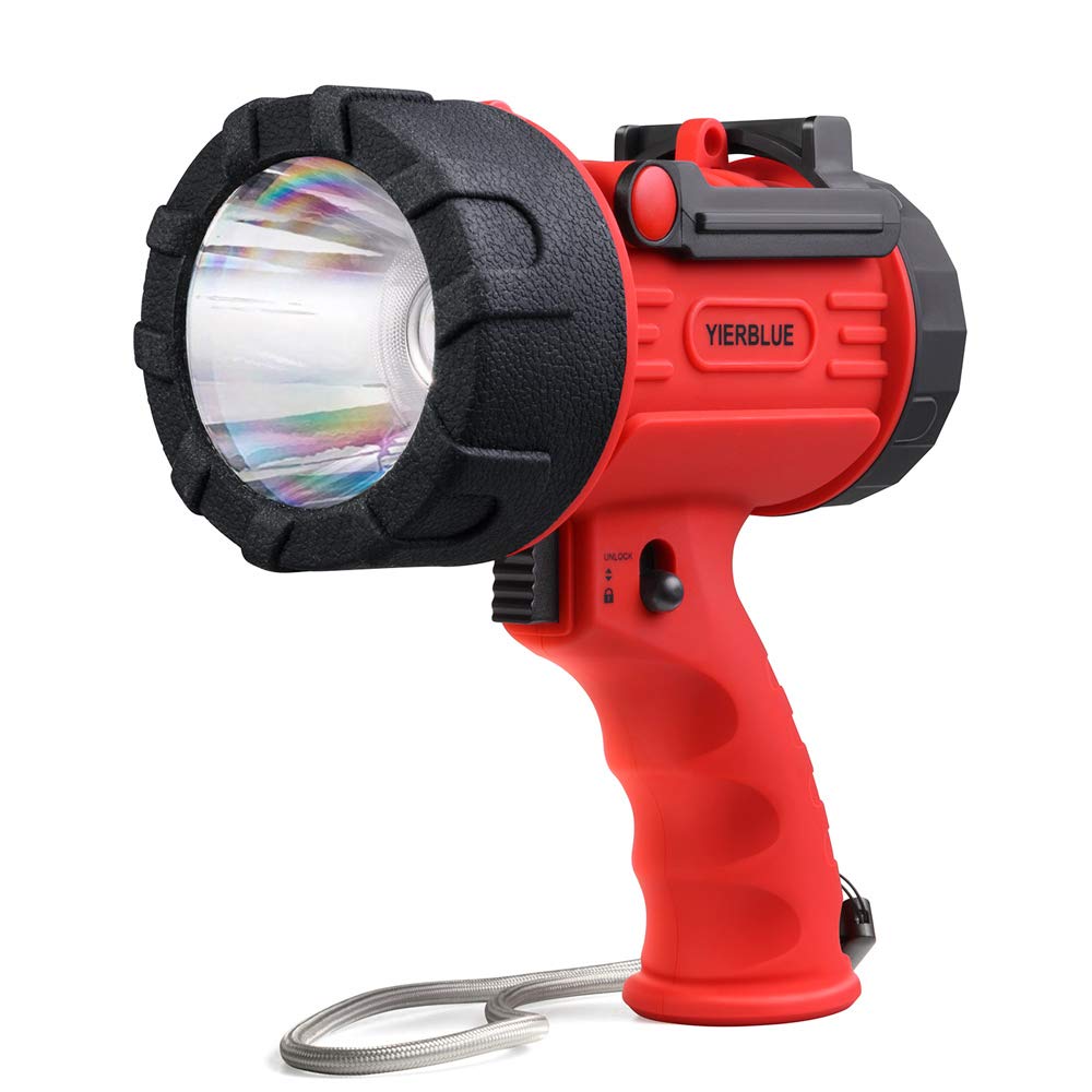 YIERBLUE Rechargeable Spotlight Flashlight with 2000,000 High Lumen LED, IP67 Waterproof Long Running Spot Light searchlight, Impact Resistant Handheld Spotlight with Foldable Stand and Red Lens
