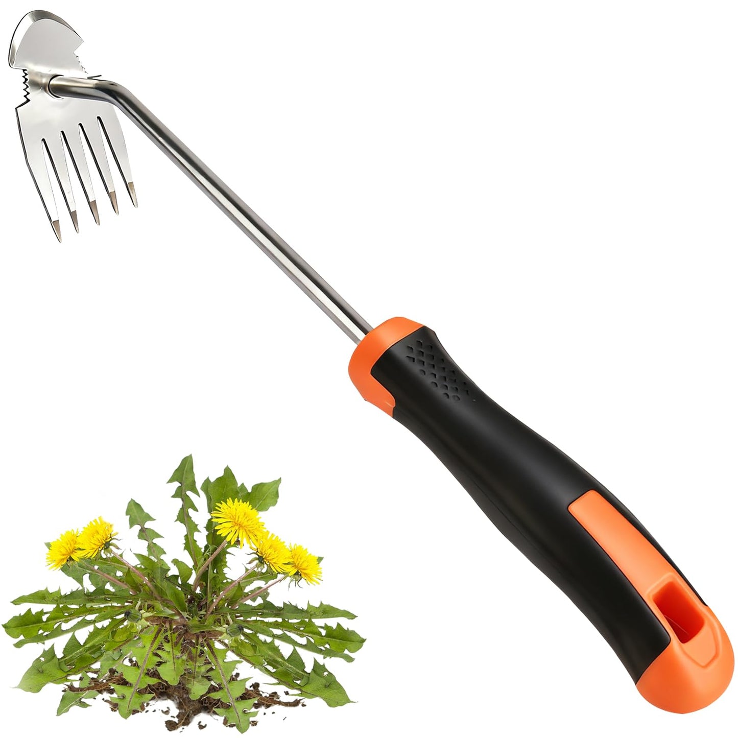 GANCHUN Weed Puller Tool,Newly Upgraded Garden Weeder Stainless Steel Hand Weeder Tool,Multi-Purpose 5 Teeth Weed Remover Tool Weeding Tools for Gardening (Rubber Handle)