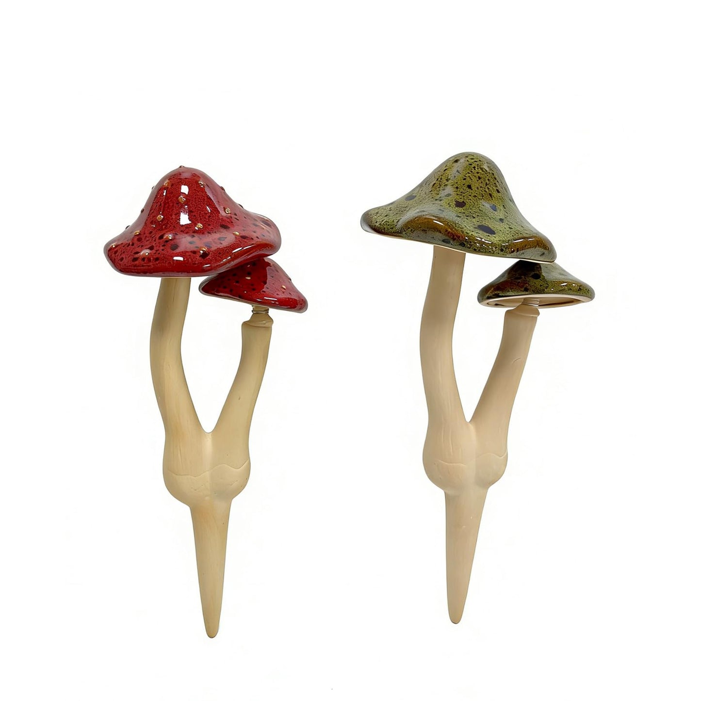 YCCKPPXTT 2pcs Ceramic Mushroom Garden Stake, Fairy Garden Figurines Decoration,Yard Outdoor Mushroom Decor, 11.8" in Height