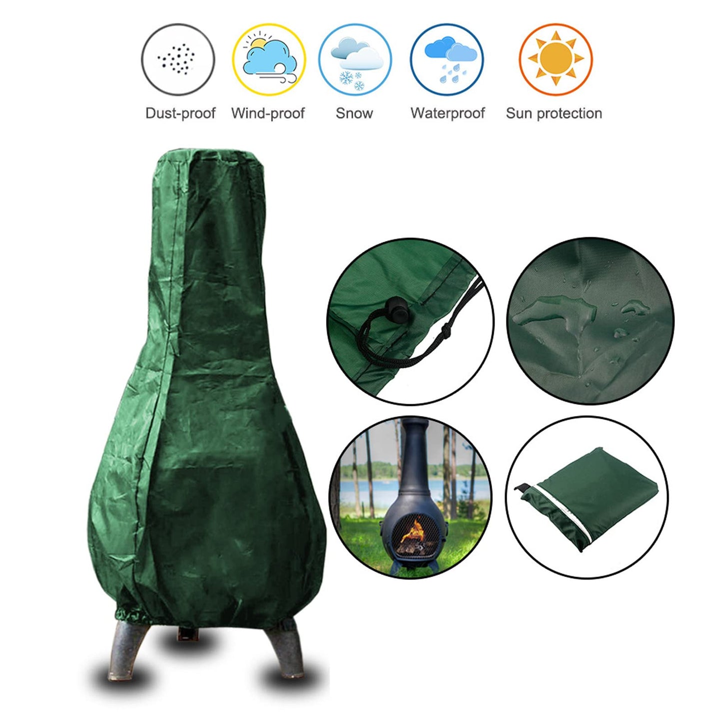 Chiminea Covers Waterproof, Protective Fire Pit Heater Cover, Outdoor Patio Chiminea Caps, Outdoor Patio Chiminea Covers Durable Wood Burning Chimineas Covers for Clay Chiminea (Black)