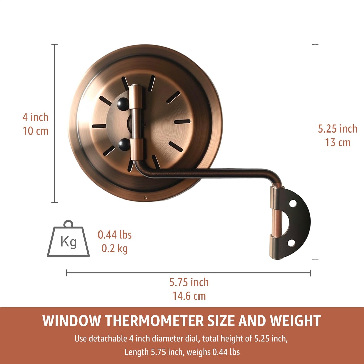 Foxyoo 4-Inch Outdoor Thermometer and Humidity Gauge, Window Thermometer for Outside Temperature and Humidity Monitor, Brass Analog Dial, Battery-Free for Patio, Garage, Greenhouse, Garden, Wall