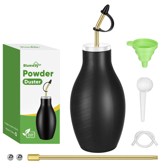12oz Powder Duster Large Bulb Duster Sprayer, Garden Handheld Powder Applicator Dispenser with 9.6 inch Long Metal Tube Insect Duster Dust Application Tool for Garden Home and Farm Use