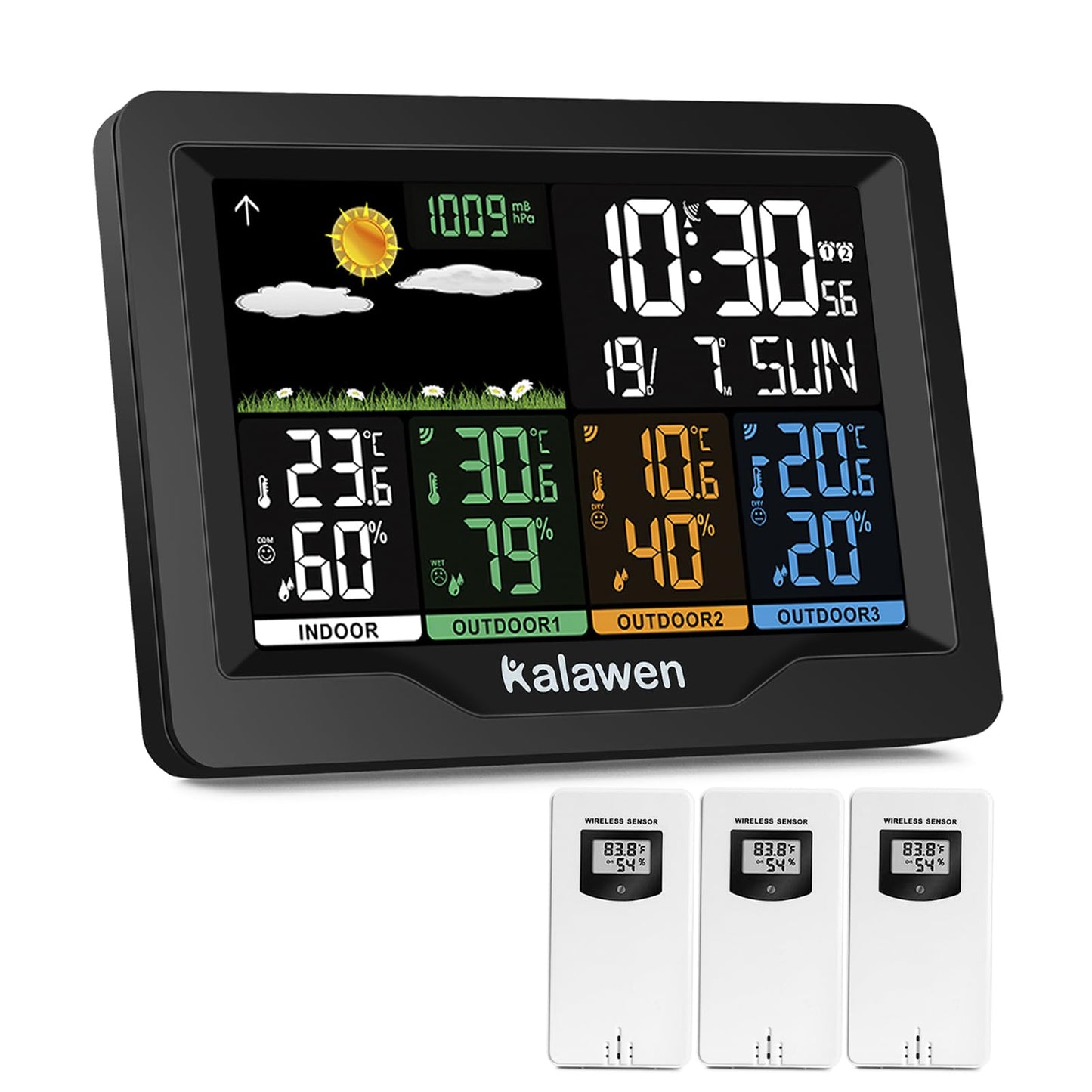 Kalawen Weather Station Wireless Indoor Outdoor Thermometer Digital with Atomic Clock, Barometric Pressure, Forecast Station with USB Port Thermometer Wireless Humidity Barometer Monitor