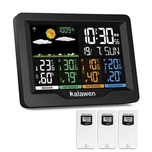 Kalawen Weather Station Wireless Indoor Outdoor Thermometer Digital with Atomic Clock, Barometric Pressure, Forecast Station with USB Port Thermometer Wireless Humidity Barometer Monitor