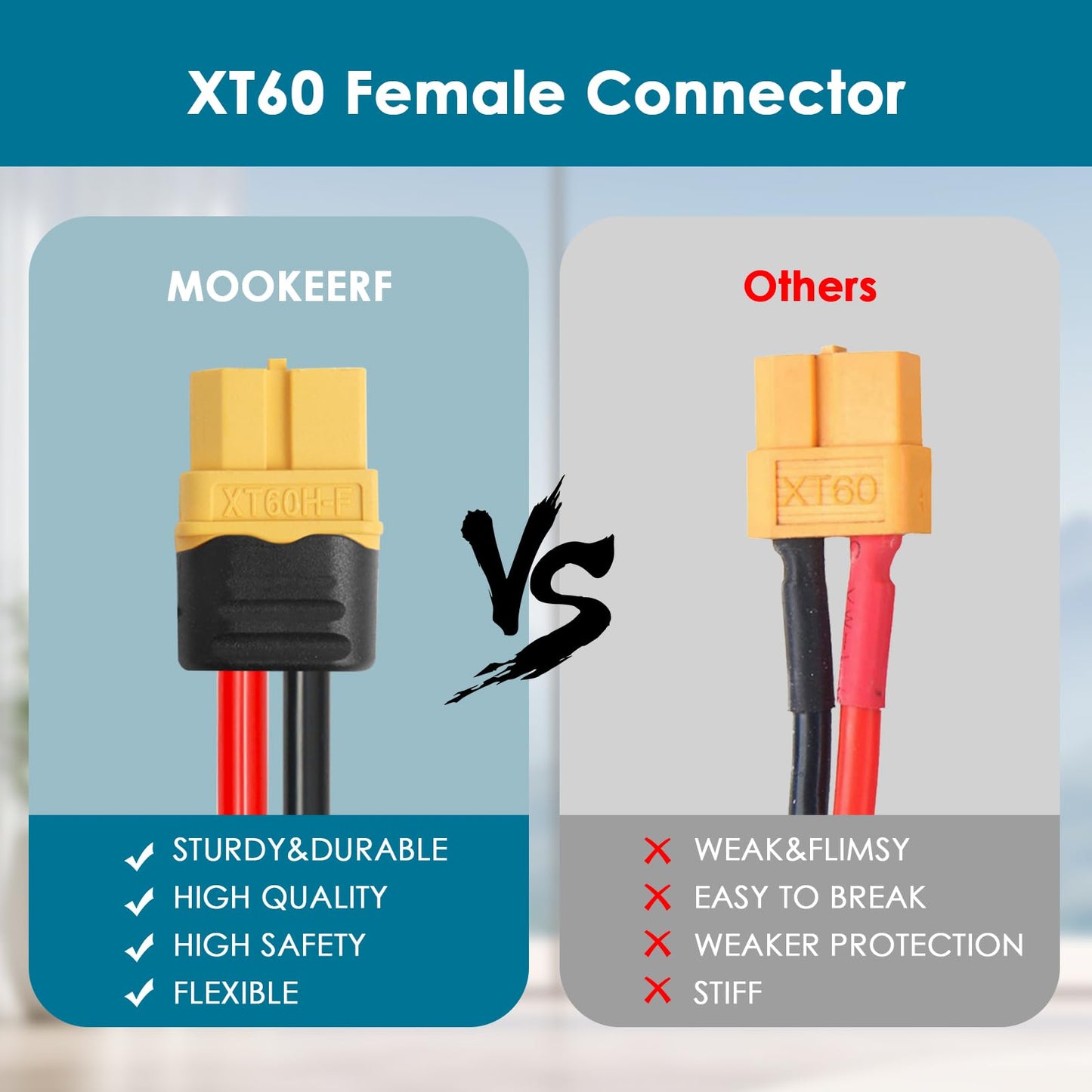 MOOKEERF Solar to XT60 Charge Extension Cable 25FT 12AWG XT60 Solar Cable for Portable Power Station Battery Pack