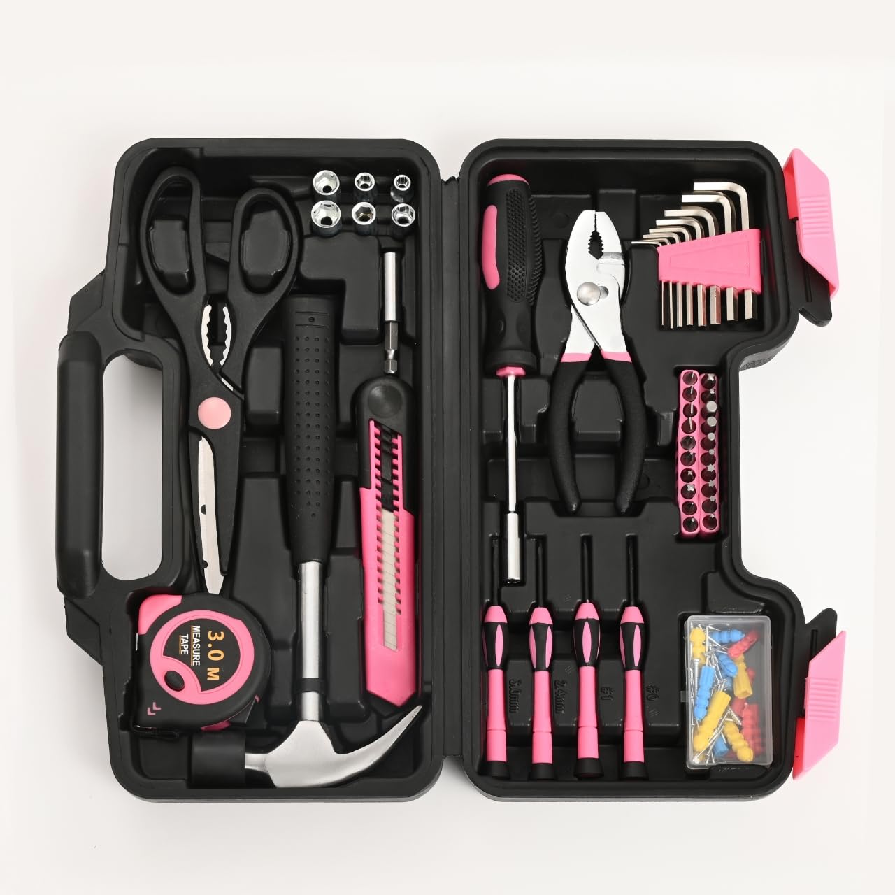 132 Piece Pink Tool Set, Womens Tool Kit for House, All Purpose Tool Kit for Home & Women, Small Home Repair Tool Set with Plastic Storage Toolbox for Garage, Office, College Dormitory, DIY Projects