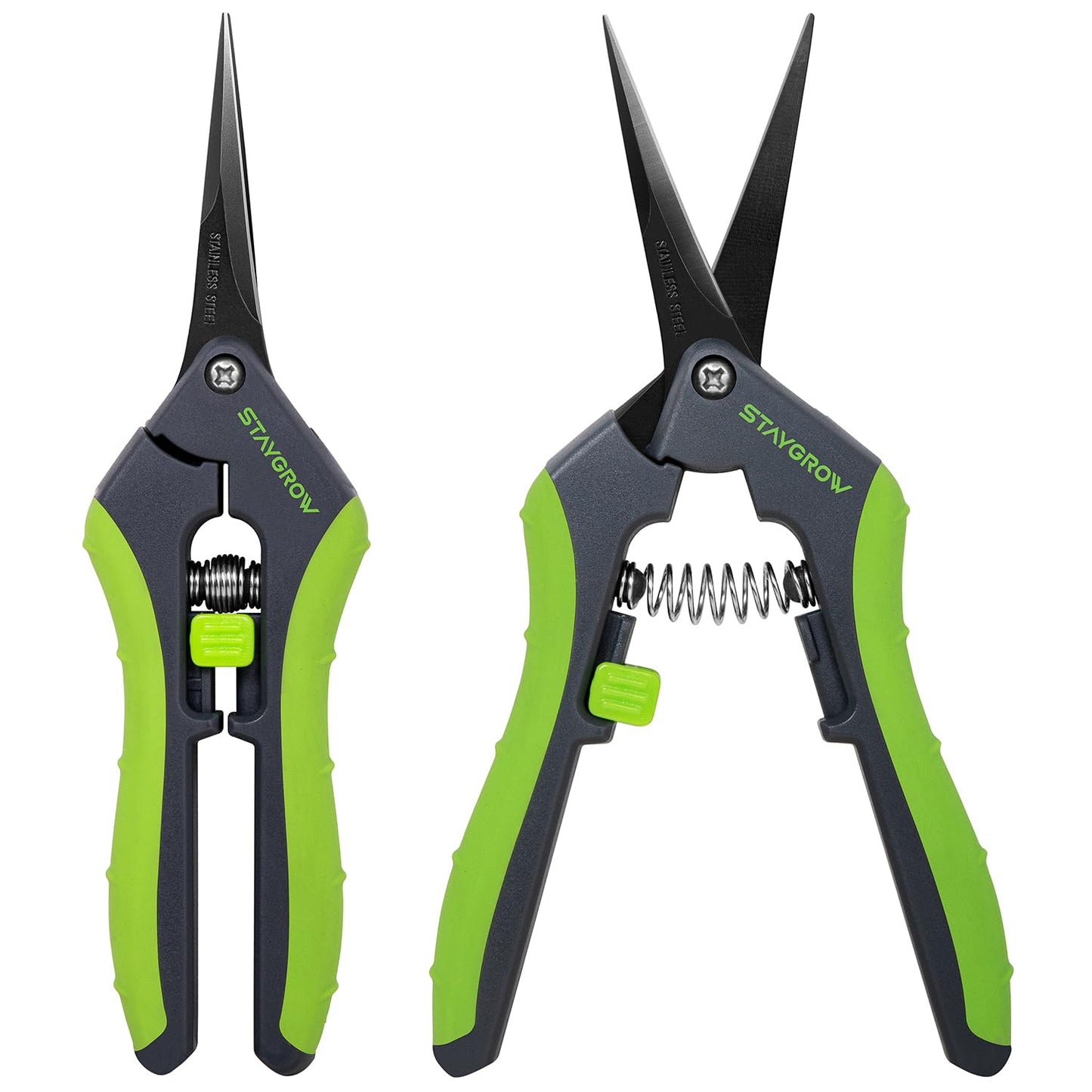 STAYGROW 2pcs 6.5" Pruning Shears for Gardening, Ultra Sharp Garden Scissors for Precise Cuts, Stainless Steel Bonsai Clippers with Spring Loaded, 6.5 Inch Garden Shears (1pc Straight & 1pc Curved)