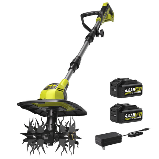 SEYVUM Cordless Tiller for Gardening, 20V 2 X 4.0Ah Battery Powered Cultivator, 9-in Tilling Width and 7-in Depth Electric Rototiller, 360 RPM Garden Tiller for Soil Cultivation