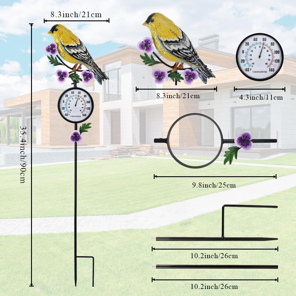 VEWOGIFT Outdoor Thermometer, Hummingbird Outside Thermometer with Garden Stake, 35" Tall No Battery Needed Wall Thermometer for Yard Patio Decor