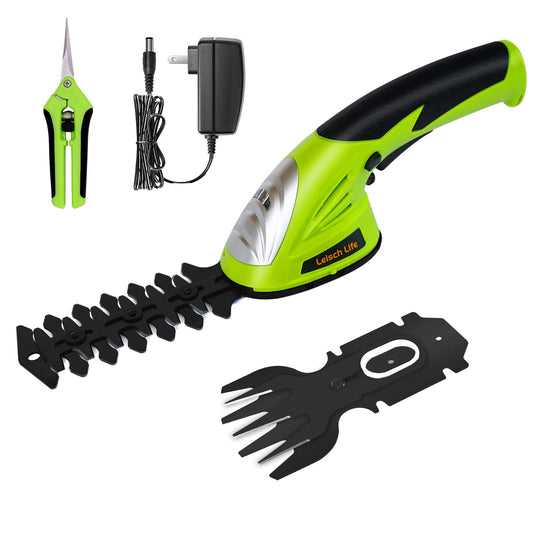Leisch Life Cordless Grass Shear & Shrubbery Trimmer - 7.2V 2 in 1 Handheld Hedge Trimmer Electric Grass Trimmer Hedge Shears w/Pruning Scissor Rechargeable Lithium-Ion Battery and Charger Included