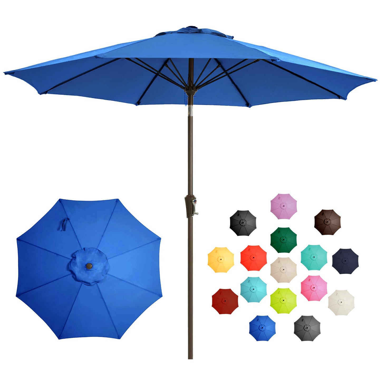 LOUNZY 9FT Large Outdoor Patio Umbrella Table Umbrella-UV Resistant,Easy Push Button Tilt and Crank,8 Sturdy Fiberglass Ribs Pool Umbrella for Patio,Backyard,Deck,Yard,Market,Blue