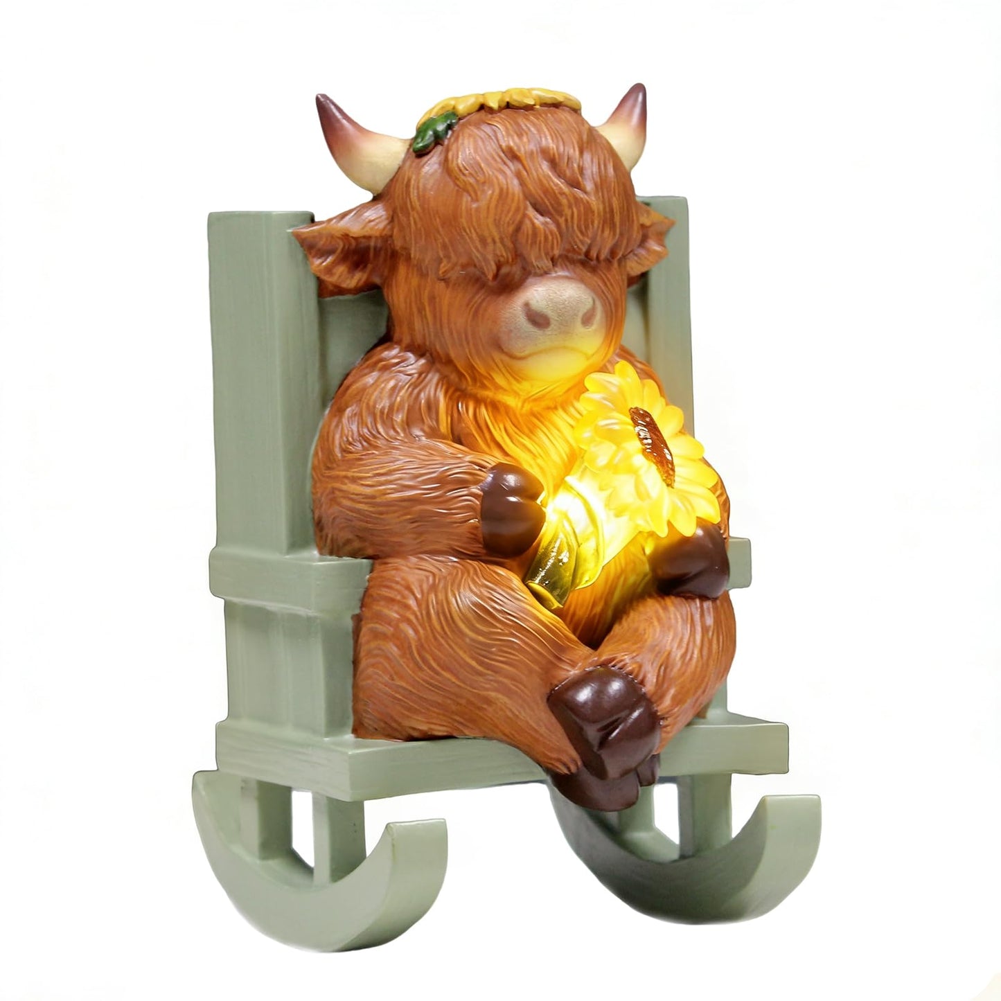 Sheaifun Solar Garden Statues Highland Cow Garden Decor Resin Highland Cow Statue with Light Animal Figurine Outdoor Yard Patio Lawn Decoration Housewarming Gardening Gifts for Women 3.5x5x6.5 in